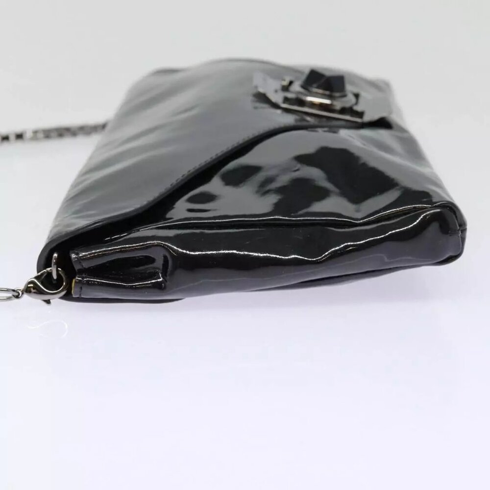 CELINE Chain Shoulder Bag Enamel Black Silver Auth - Picture 8 of 15